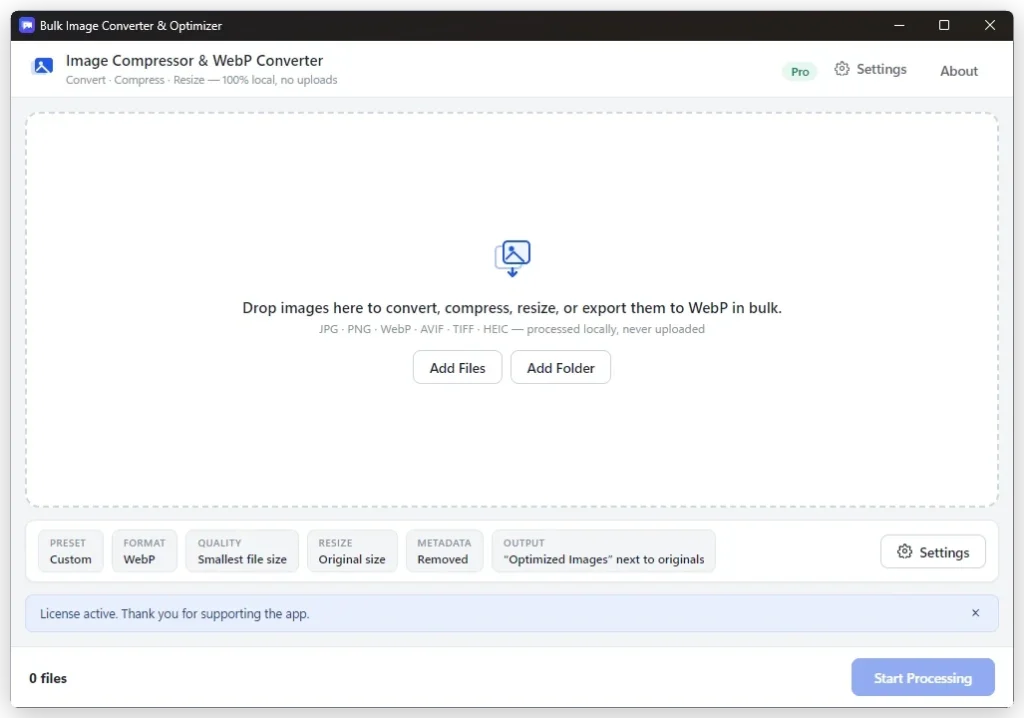 Image Compressor & WebP Converter running on Windows