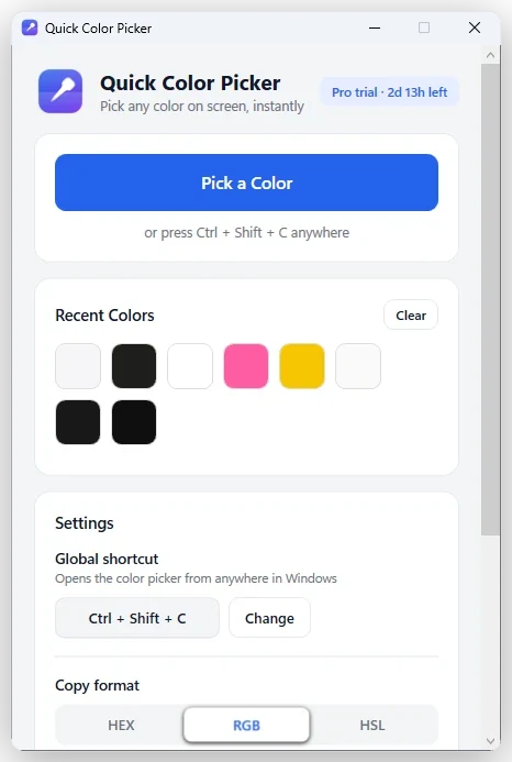 Quick Color Picker running on Windows